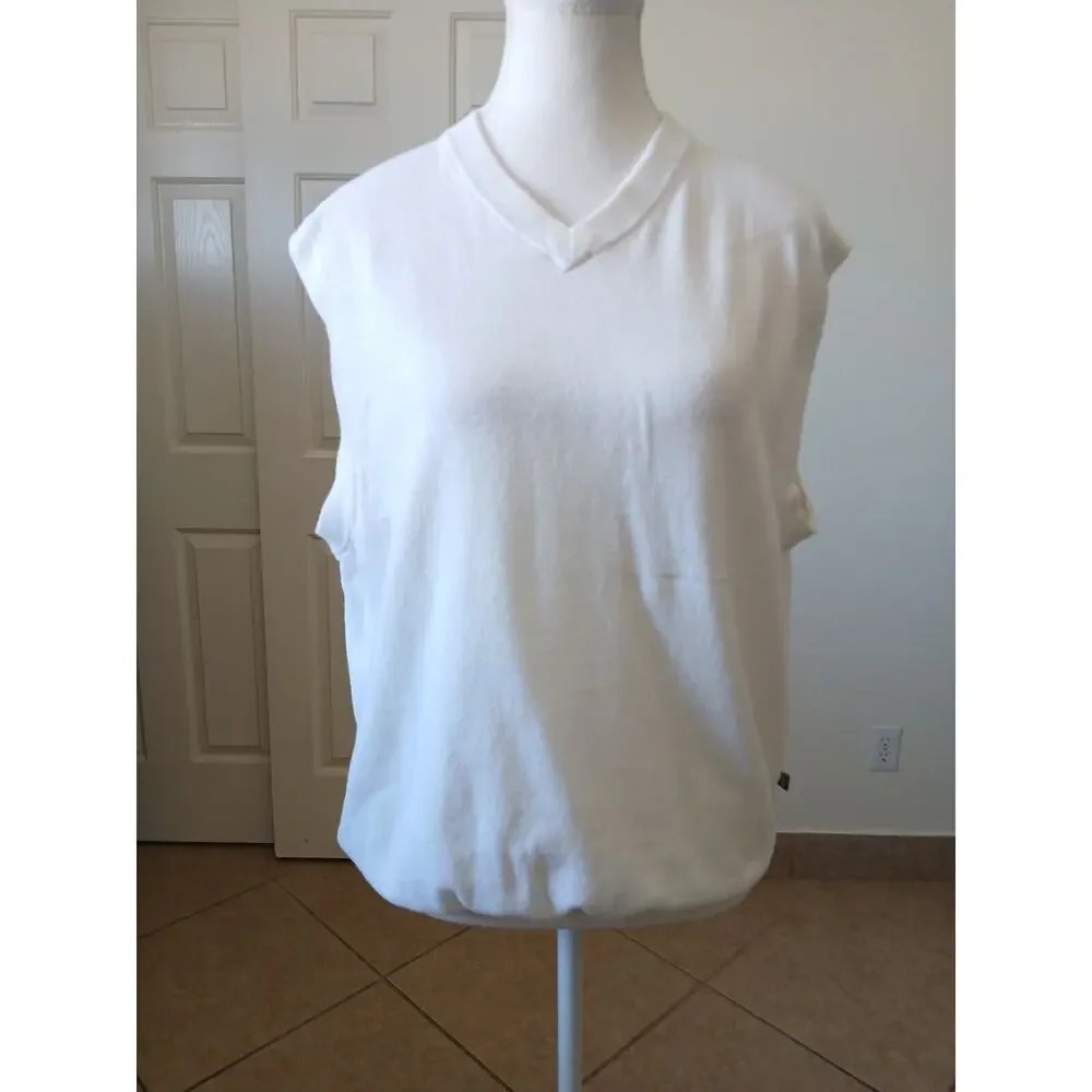 Alan Flusser V-Neck Sweater Vest Beige Cotton‎ Cashmere XL